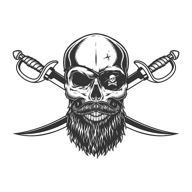 Free vector vintage skull with pirate eye patch