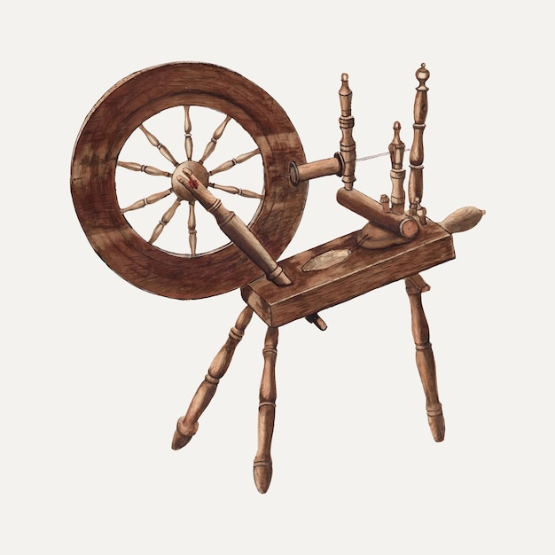 Vintage spinning wheel illustration vector, remixed from the artwork by Ludmilla Calderon