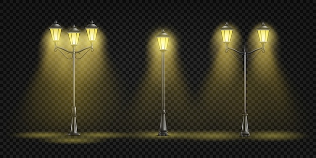 Free Vector vintage street lights glowing with yellow light 