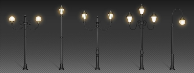 Free Vector vintage street lights retro lampposts for lighting