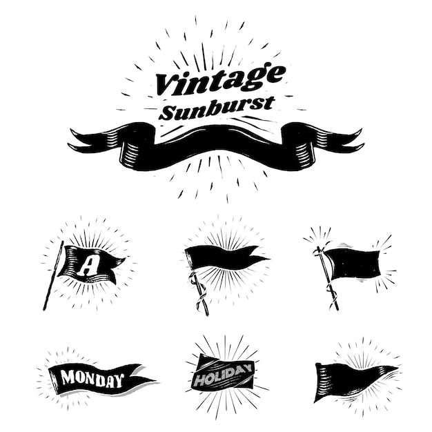 Free Vector vintage sunburst flags