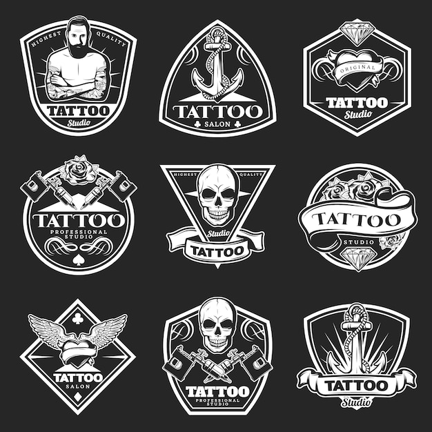 Free Vector vintage tatoo studio logos set