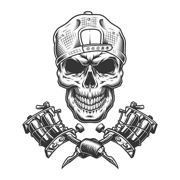 Free Vector vintage tattoo master skull in cap