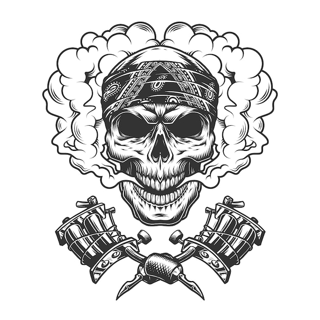 Free Vector vintage tattoo master skull in cloud