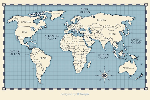 Free Vector vintage theme drawing for world map