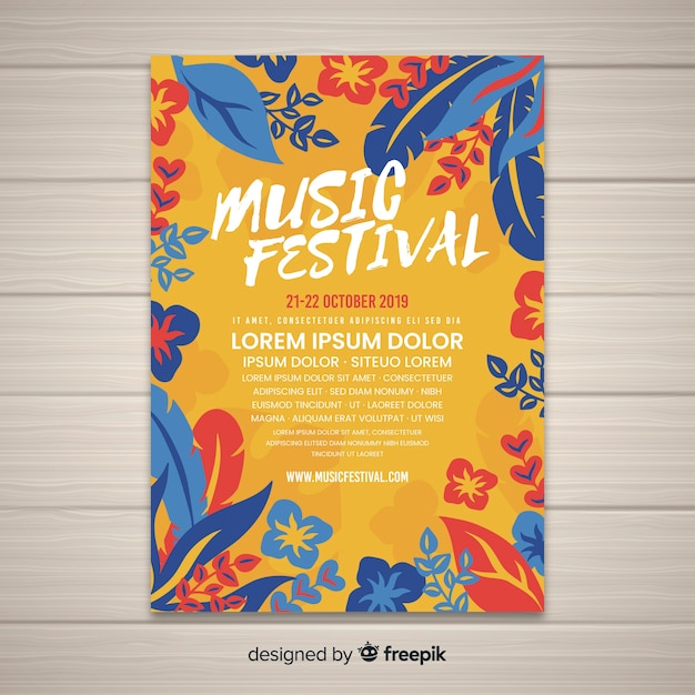 Vintage tropical music festival poster template