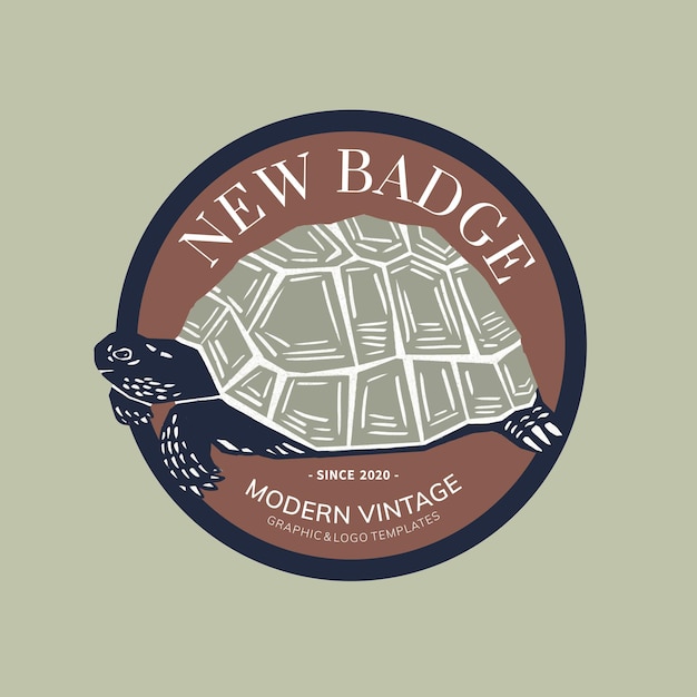 Free Vector vintage turtle badge linocut editable template