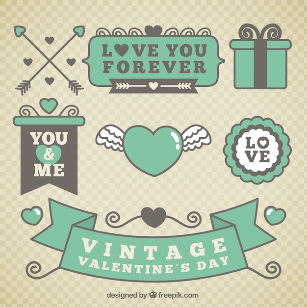 Free Vector vintage valentine day green elements 