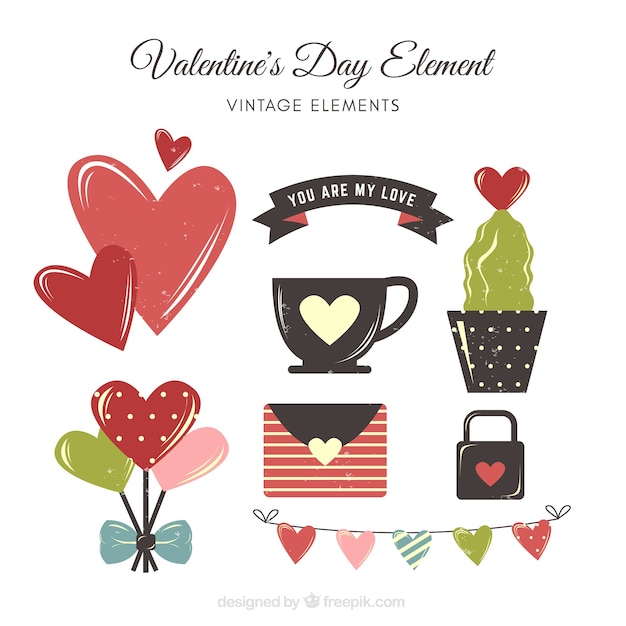 Free Vector vintage valentine's day element collection