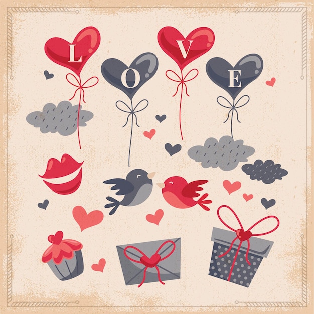 Free Vector vintage valentines day element collection