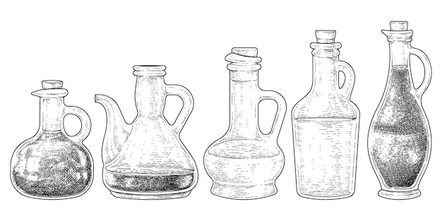 Free vector vintage variety of jar glass mug with cork stopper collection hand drawn sketch vector illustration