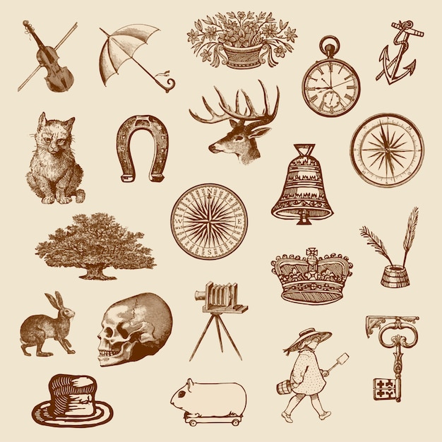 Free vector vintage victorian objects collection