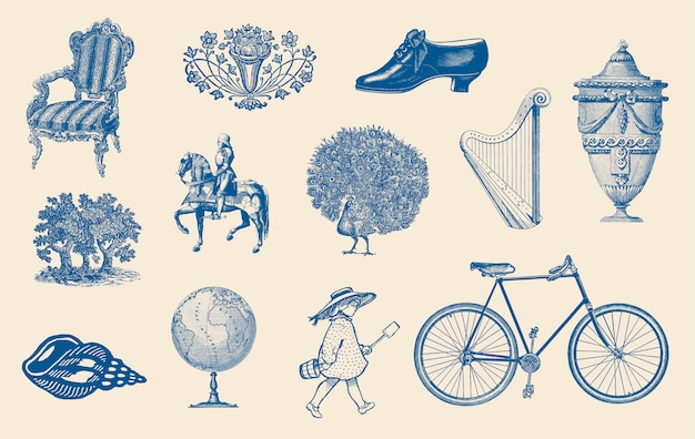 Free vector vintage victorian objects collection