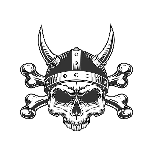 Free Vector vintage viking skull in horned helmet