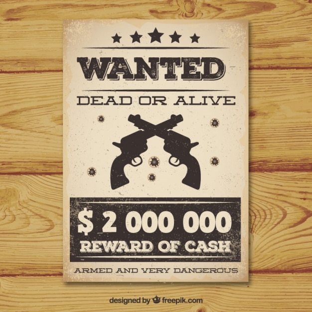 Free vector vintage wanted poster with two guns