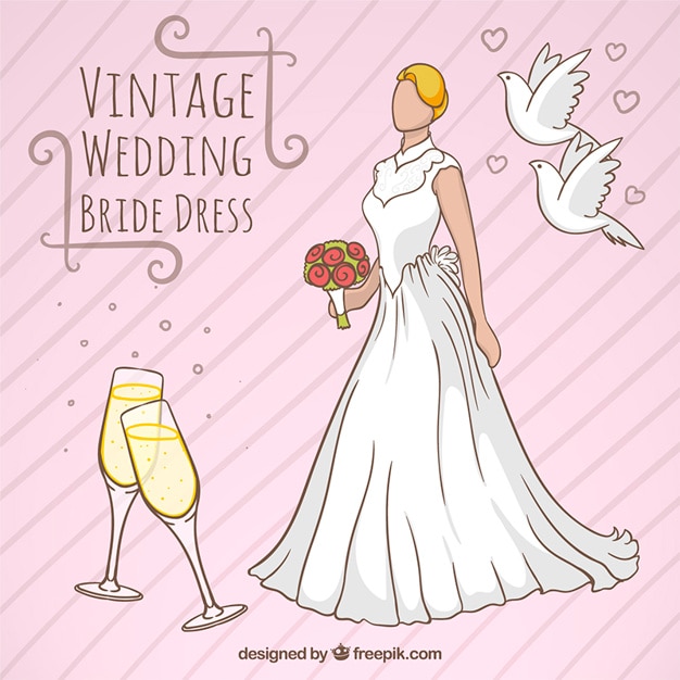 Free Vector vintage wedding bride dress design