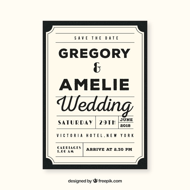 Free Vector vintage wedding card template with retro style