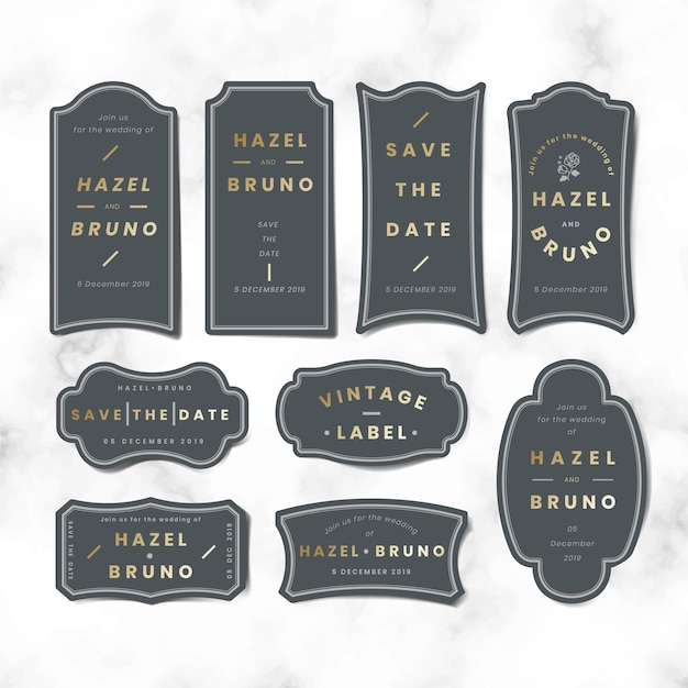 Free Vector vintage wedding invitation sticker label vector set