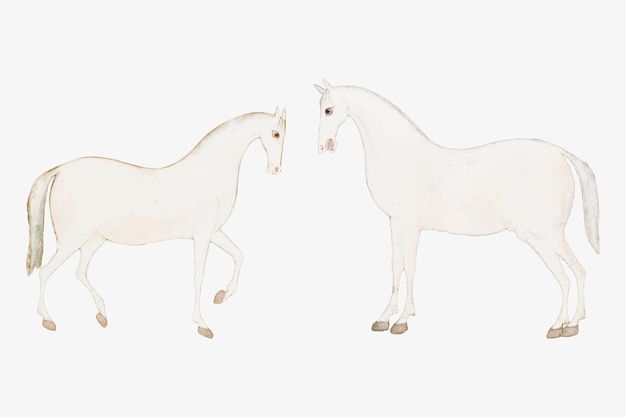 Free vector vintage white asian horses