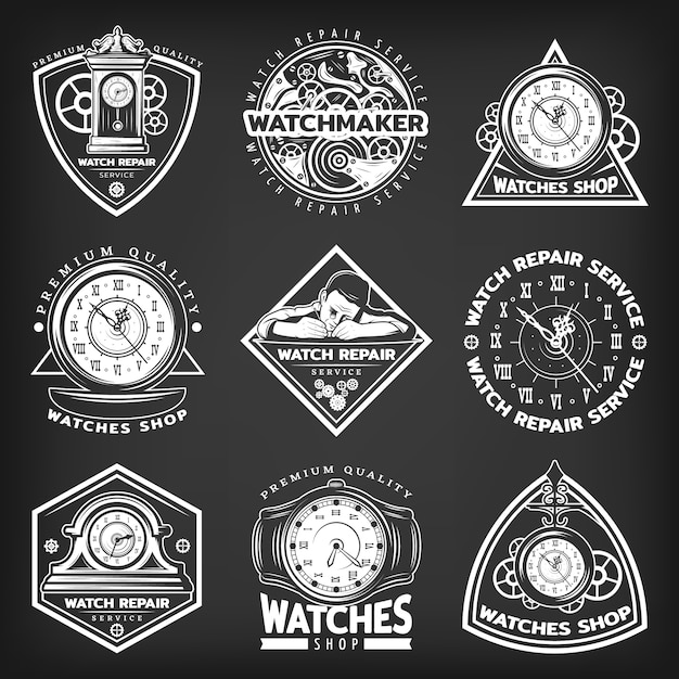 Free Vector vintage white clocks repair service emblems