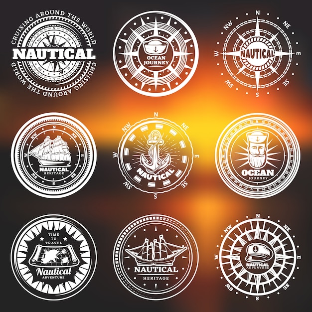 Free Vector vintage white nautical round labels