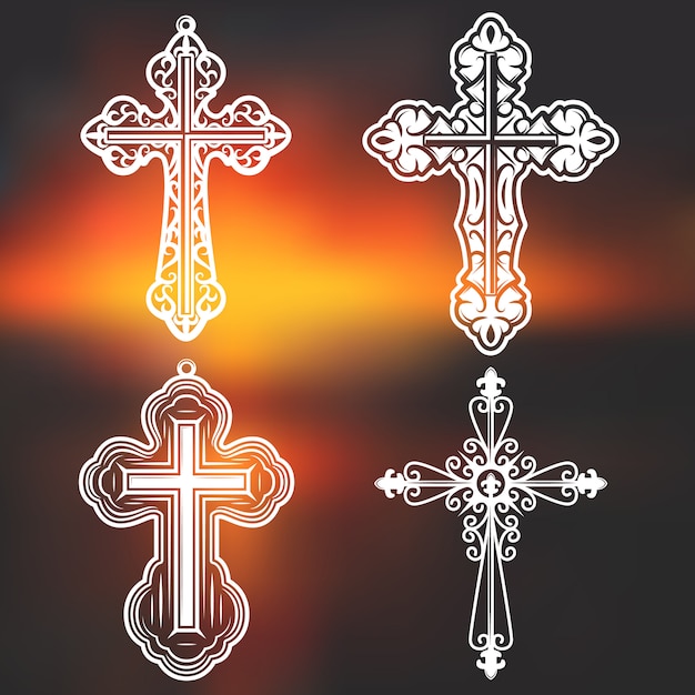 Free Vector vintage white ornate religious crosses collection