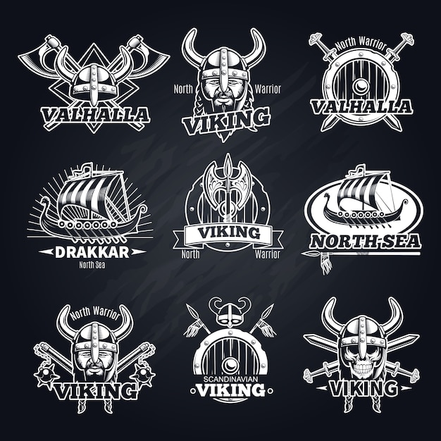 Free Vector vintage white viking label set