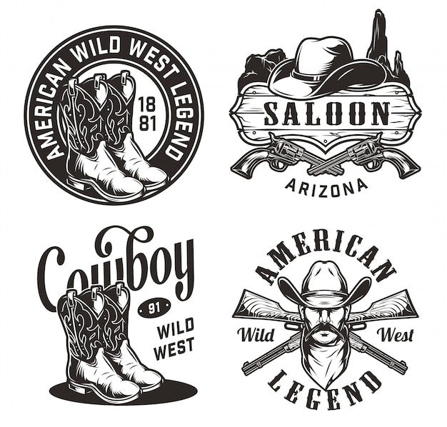 Free Vector vintage wild west emblems set