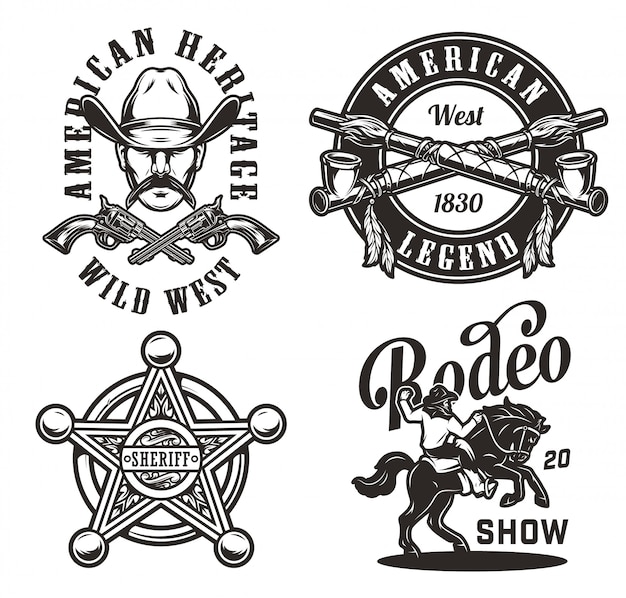 Free Vector vintage wild west monochrome labels