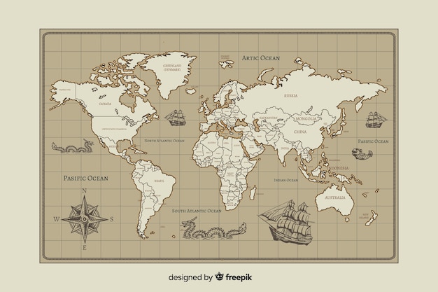 Free Vector vintage world map carthography design