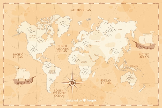 Free vector vintage world map in sepia shades background