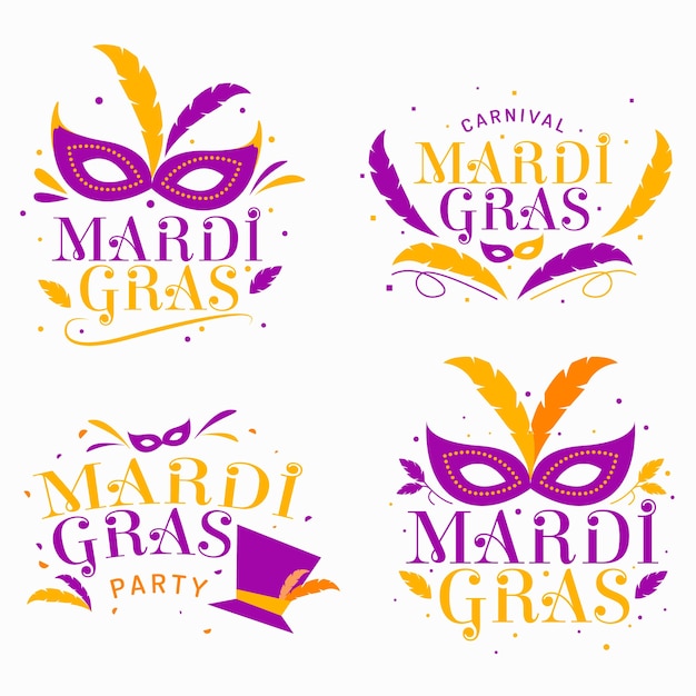 Violet and golden mardi gras label collection