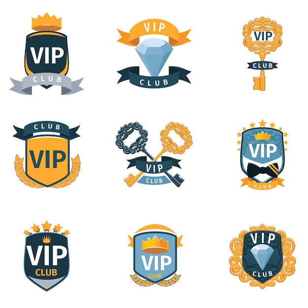 VIP club logo and emblems  set. Luxury golden label, membership celebrity 