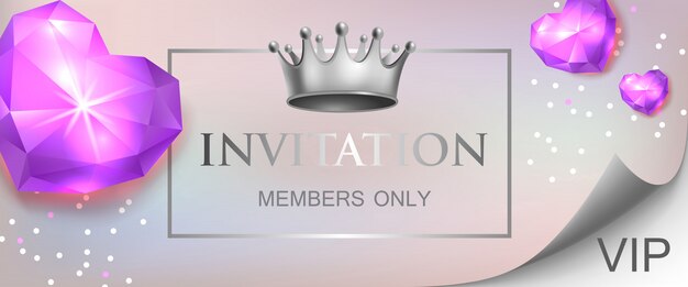 VIP invitation, members only lettering with diamond hearts