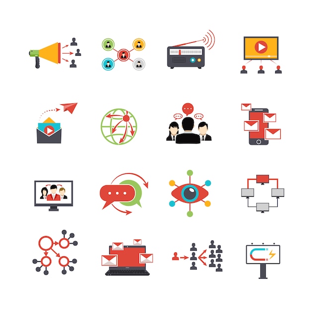 Viral marketing technique flat icons set