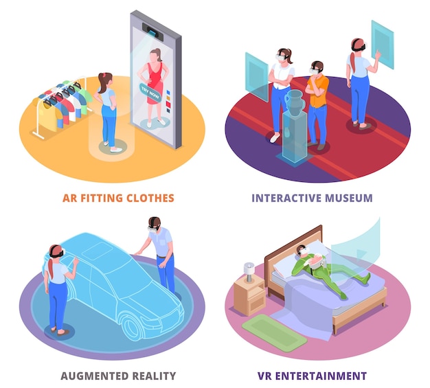 Free vector virtual augmented reality four round isometric illustration