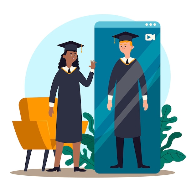 Free Vector virtual graduation ceremony illustration