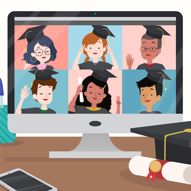 Virtual graduation ceremony illustration