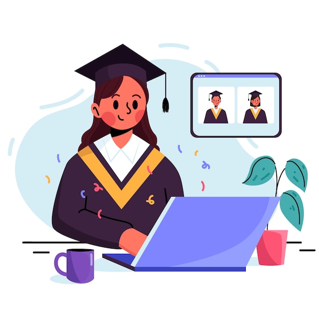 Virtual graduation ceremony with university graduate