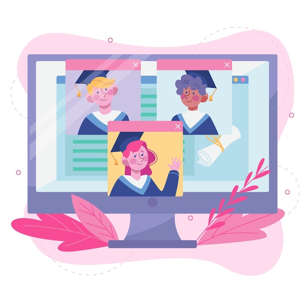 Free vector virtual graduation ceremony