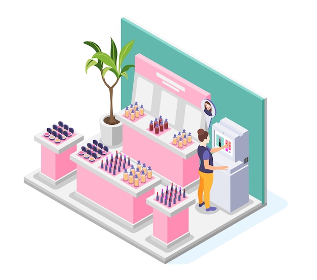 Free Vector virtual makeup illustration with view of beauty store with shop displays