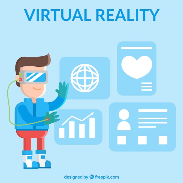 Free vector virtual reality background with boy using virtual glasses