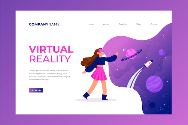 Free Vector virtual reality concept - landing page