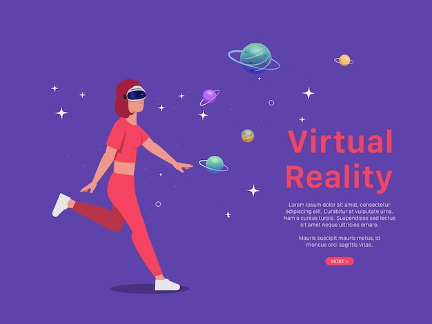 Virtual reality concept with woman wearing a virtual reality eyes glasses  landing page