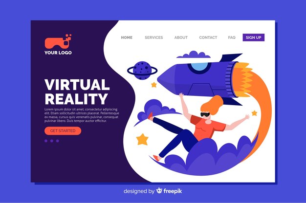 Free Vector virtual reality landing page flat design