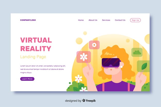 Virtual reality landing page flat design