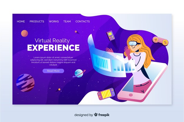 Virtual reality landing page template