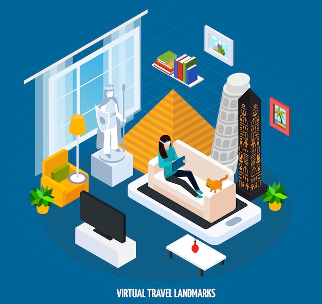 Virtual Travel Landmarks Museum Isometric Concept