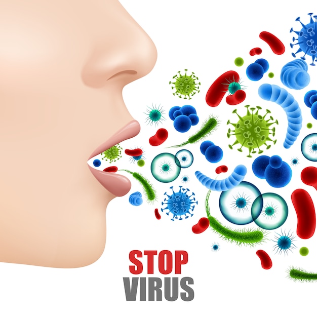 virus coming out from mouth illustration