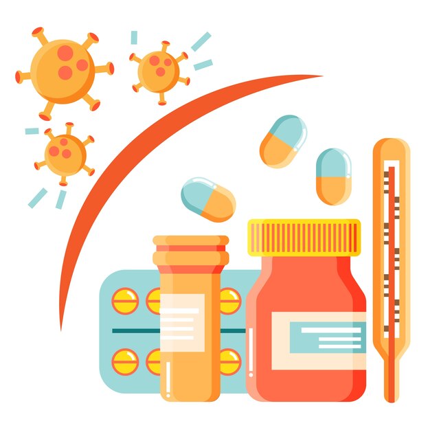 Virus cure concept illustration with pills